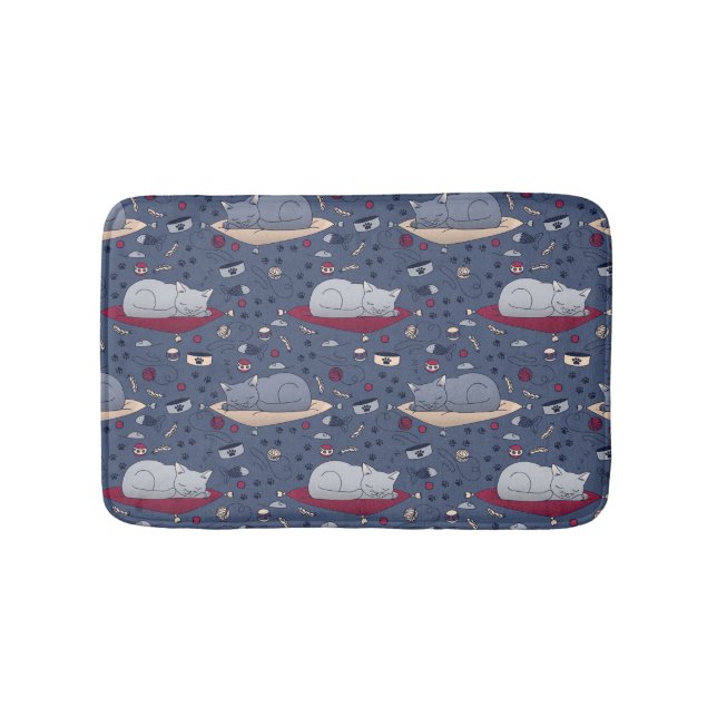 Cute & Cosy Sleepy Cat Dreams Pattern  Bath Mat (Front)