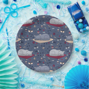 Cute & Cosy Sleepy Cat Dreams Pattern  Paper Plate