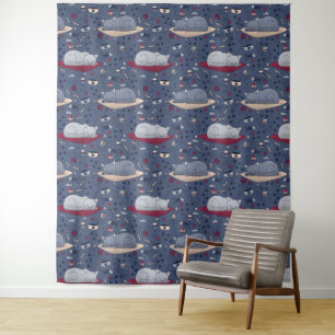 Cute & Cosy Sleepy Cat Dreams Pattern  Tapestry
