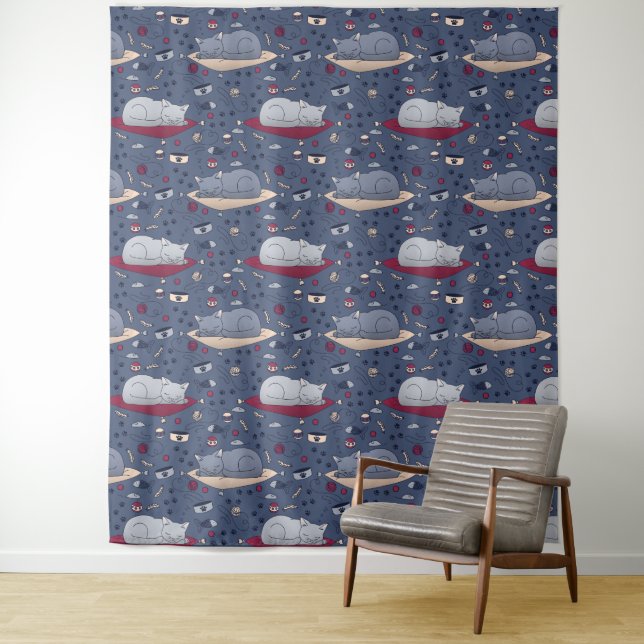 Cute & Cosy Sleepy Cat Dreams Pattern  Tapestry (In Situ)