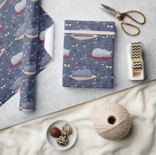 Cute & Cosy Sleepy Cat Dreams Pattern  Wrapping Paper