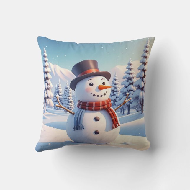 Cute Cosy Vintage Winter Snowman Merry Christmas  Cushion (Back)