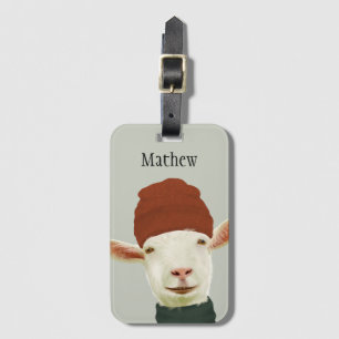 Cute Cosy Winter Goat With Beanie Hat and Scarf Luggage Tag
