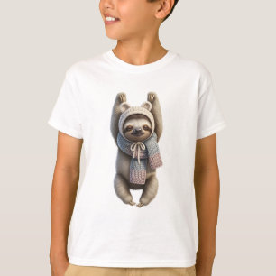 Cute Cosy Winter Sloth Kids T-Shirt