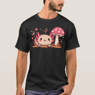 Cute Cottage Core Axolotl With Mushroom T-Shirt