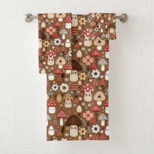 Cute Cottage Core Mushrooms and Flowers Bath Towel Set