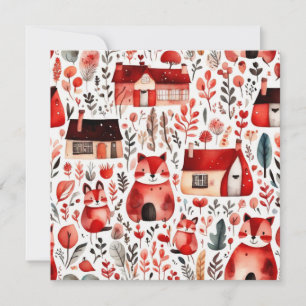 Cute cottage core red field Magnetic Frame Invitation