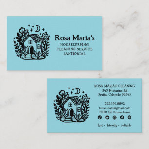 Cute Cottage House Cleaning Service Social Icons Business Card