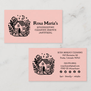 Cute Cottage House Cleaning Service Social Icons Business Card
