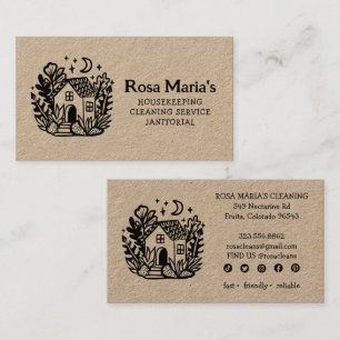 Cute Cottage House Cleaning Service Social Icons Business Card