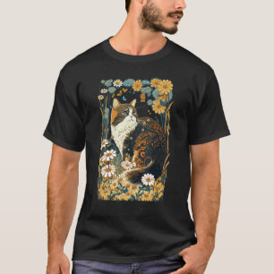 Cute Cottagecore Aesthetic Cat Flowers Butterflies T-Shirt