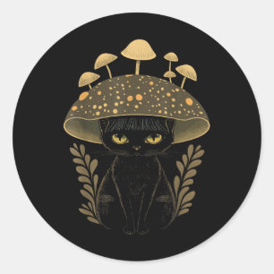 Cute Cottagecore Aesthetic Cat Mushroom Women Kids Classic Round Sticker