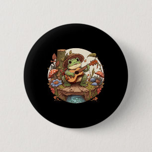 Cute Cottagecore Aesthetic Frog Playing Banjo on M 6 Cm Round Badge