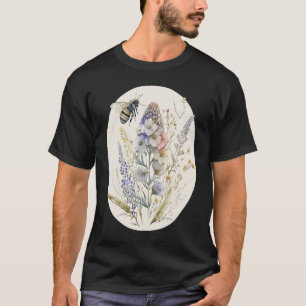 Cute Cottagecore Botanic Flower Bee Watercolor Wil T-Shirt