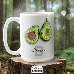 Cute Cottagecore Crochet Avocado Monogram Name Coffee Mug