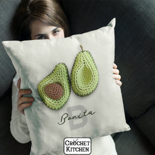 Cute Cottagecore Crochet Avocado Monogram Name  Cushion