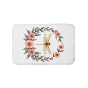 Cute Cottagecore Floral Dragonfly Aesthetic Girls Bath Mat