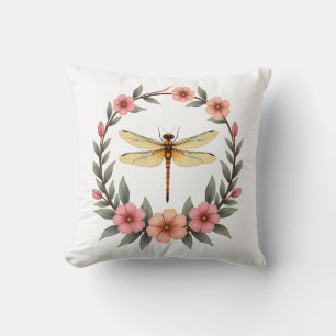 Cute Cottagecore Floral Dragonfly Aesthetic Girls Cushion