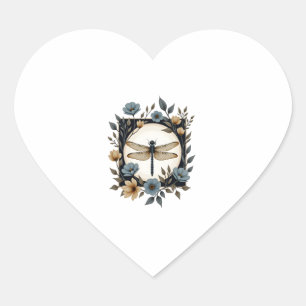 Cute Cottagecore Floral Dragonfly Aesthetic Girls  Heart Sticker