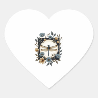 Cute Cottagecore Floral Dragonfly Aesthetic Girls  Heart Sticker