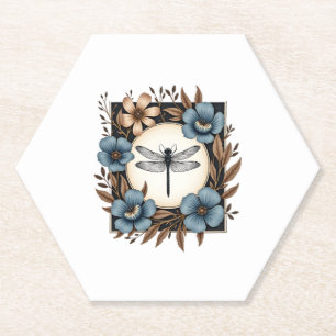Cute Cottagecore Floral Dragonfly Aesthetic Girls Paper Coaster