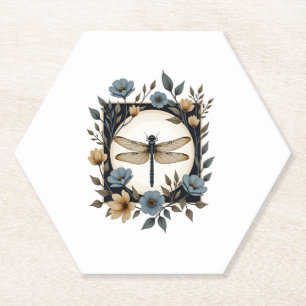 Cute Cottagecore Floral Dragonfly Aesthetic Girls Paper Coaster