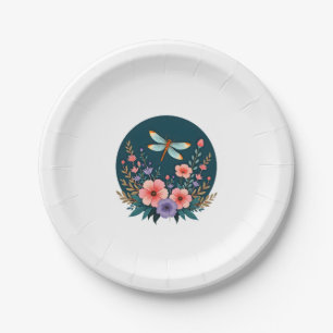Cute Cottagecore Floral Dragonfly Aesthetic Girls Paper Plate