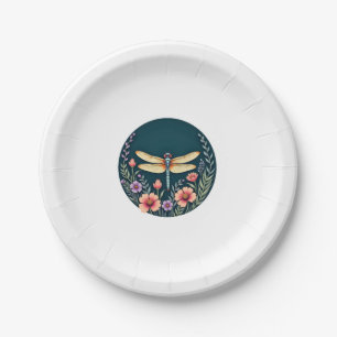 Cute Cottagecore Floral Dragonfly Aesthetic Girls Paper Plate