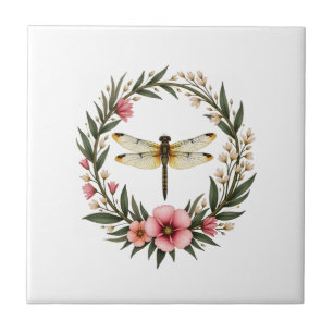 Cute Cottagecore Floral Dragonfly Aesthetic Girls Tile