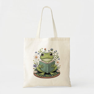 Cute Cottagecore Floral Frog Aesthetic Nature Tote Bag