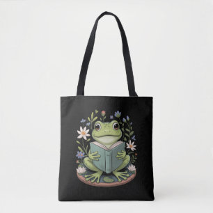 Cute Cottagecore Floral Frog Aesthetic Nature Tote Bag