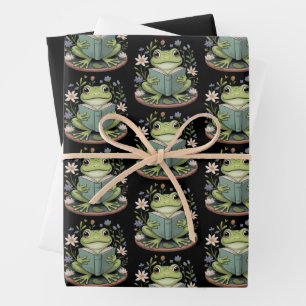 Cute Cottagecore Floral Frog Aesthetic Nature Wrapping Paper Sheet