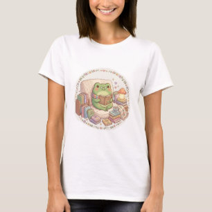 Cute Cottagecore Frog Reading Book Cosy Mushroom T-Shirt