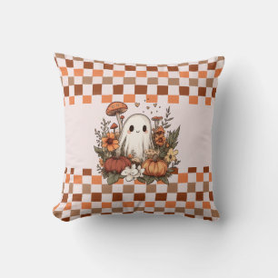 Cute Cottagecore Ghost Fall Halloween Chequerboard Cushion