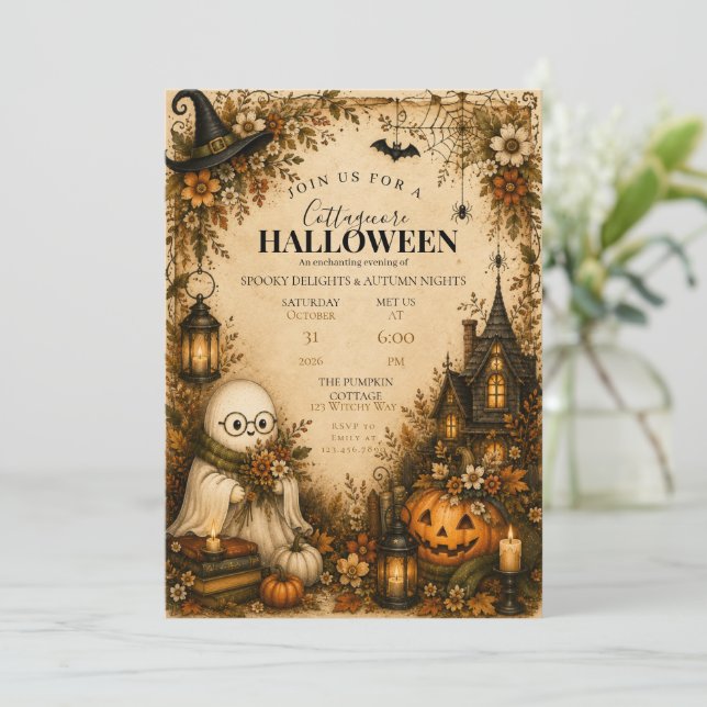 Cute Cottagecore Halloween Party Invitation (Standing Front)