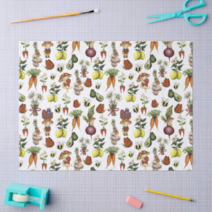 Cute Cottagecore Mushroom and Veggies Pattern Tissue Paper