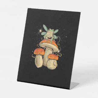 Cute Cottagecore Mushroom Frog Goblincore Style Pedestal Sign