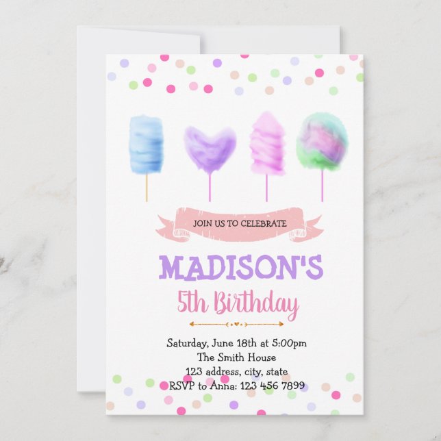 Cute cotton candy birthday invitation (Front)