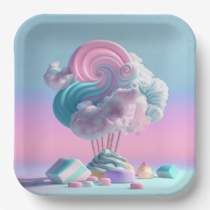 Cute Cotton Candy Clouds Paper Plate