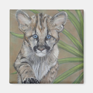 cute cougar kitten big cat wildlife painting art magnet