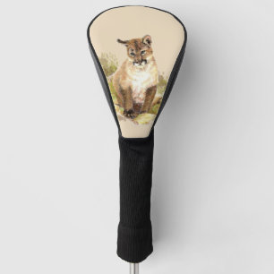 Cute Cougar Mountain Lion Cat Kitten Watercolor Golf Head Cover