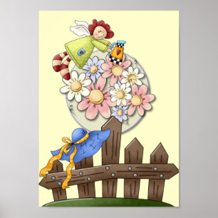 Cute Country Angel Watering Flowers Poster