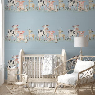 Cute Country Baby Farm Animals on Blue Wallpaper