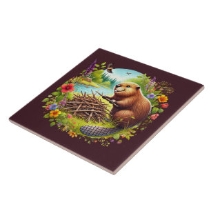 Cute Country beaver crafting home Tile