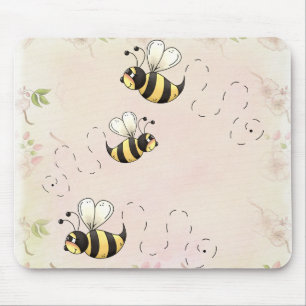 Cute Country Bees and Pink Roses Mouse Pad