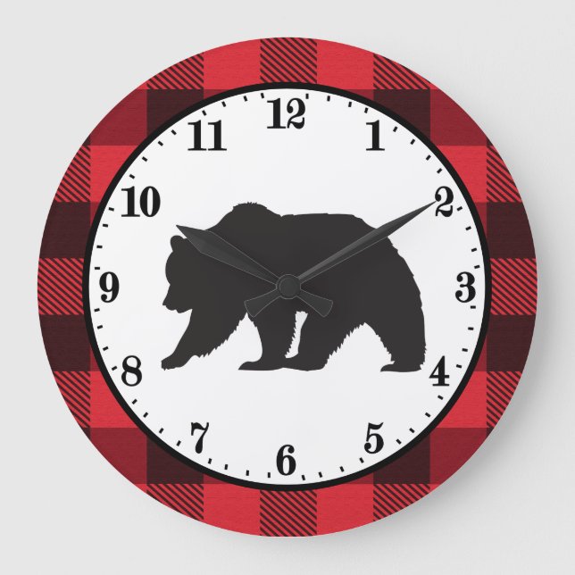 cute Country black bear cabin Large Clock (Front)