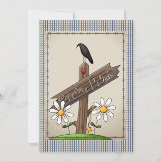 Cute Country Blue Gingham Checks Baby Shower Invitation