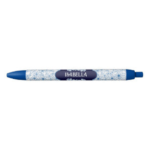 Cute Country Blue & White Floral Personalised Name Ink Pen