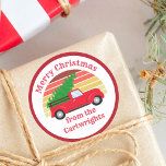 Cute Country Christmas Red Truck Custom Gift Classic Round Sticker<br><div class="desc">Cute custom Christmas family gift label featuring a red farm truck carrying a green fir tree back to their Southern home. Personalise this pretty gift sticker for a matching family presents. Add with your last name and year for a country farmer party at a farmhouse.</div>