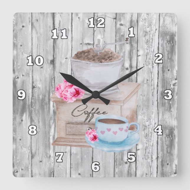 Cute Country coffee bar Square Wall Clock (Front)